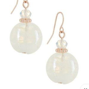 Coral Bay White Glass Double Bead Drop Earrings White/rose Gold Tone